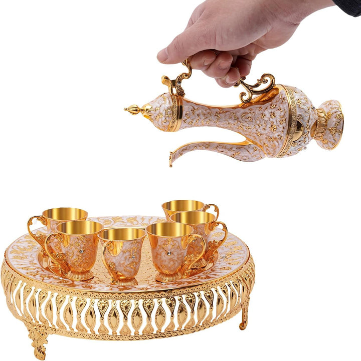 Kaffeetasse und Teekanne Set | Teeservice Set für Teetisch Dekoration Teeservice 6 Stück Zinklegieru