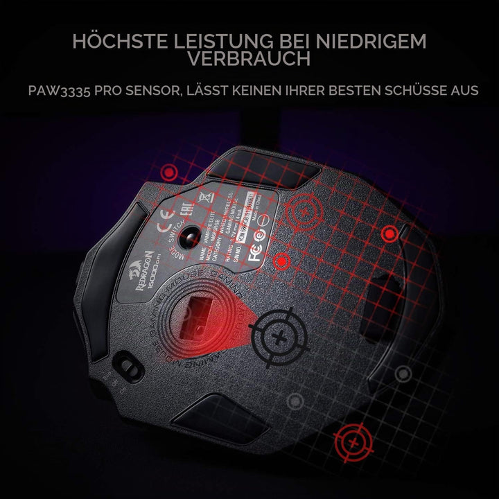 Redragon M686 Vampire Elite Kabellose Gaming Maus, 16000 DPI Kabelgebunde/Kabellose Maus mit Profess