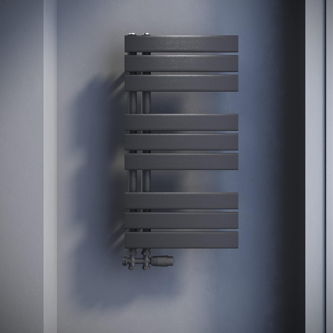 SONNI Badheizkörper Flach Handtuchtrockner mit Multiblock 762 x 400 mm Anthrazit Handtuchwärmer Seit