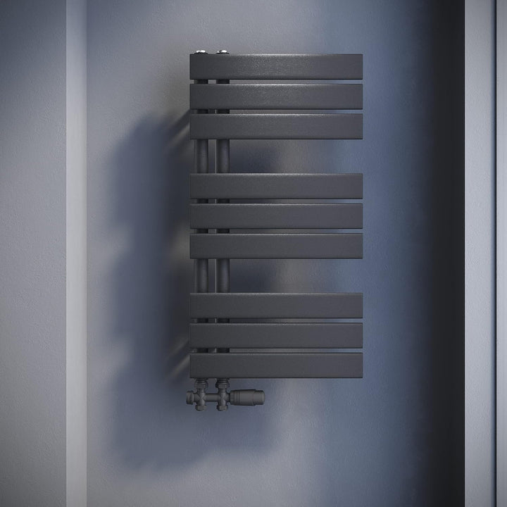 SONNI Badheizkörper Flach Handtuchtrockner mit Multiblock 762 x 400 mm Anthrazit Handtuchwärmer Seit