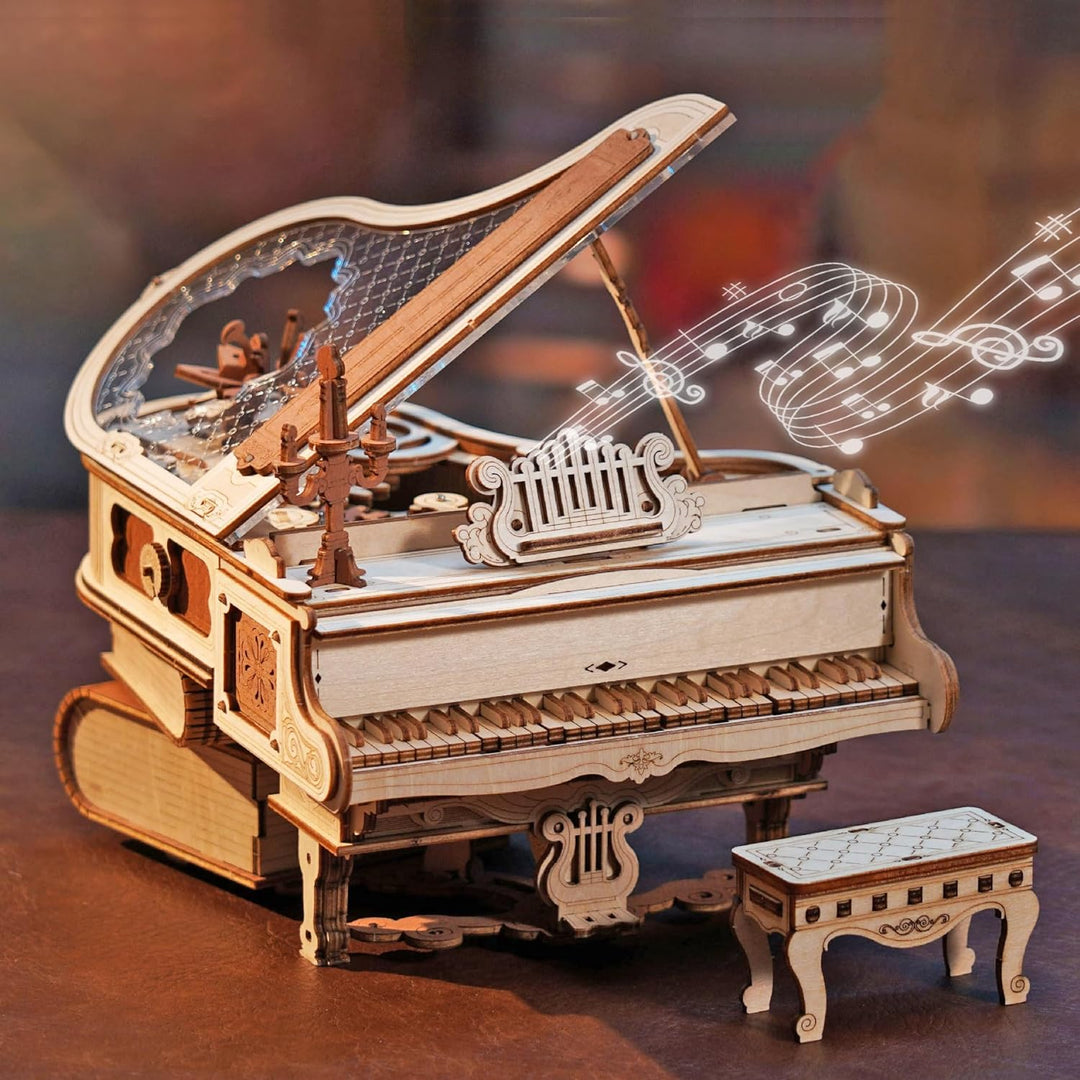 ROBOTIME 3D Puzzle Holz Magic Piano Spieluhr, Modellbausatz für Erwachsene zu Bauen, Getriebe Holzpu