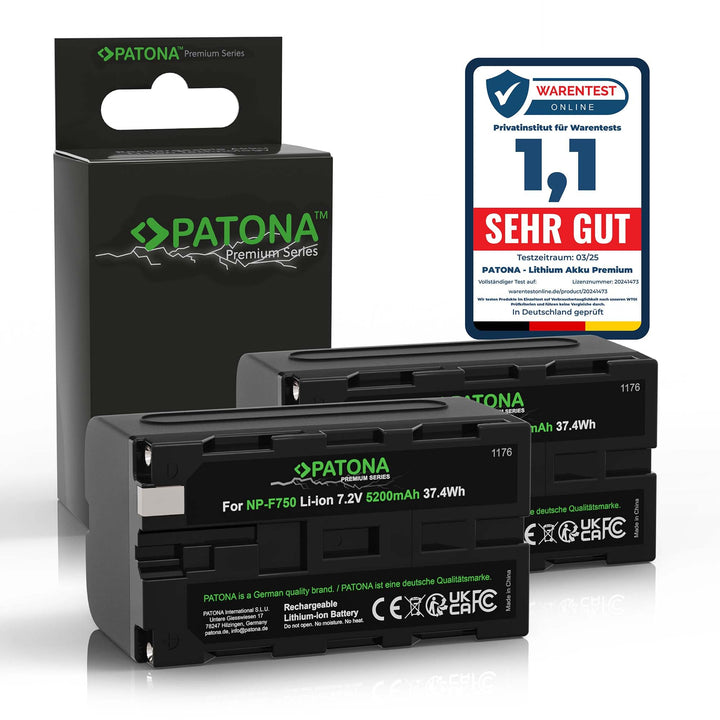 PATONA 2X Premium NP-F750 Akku 5200mAh Ersatzakku kompatibel mit Sony Camcorder, LED Indikatoren Bel