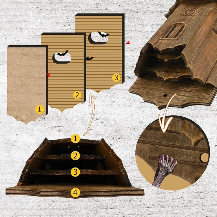 Burg Fledermaushaus aus Holz für den Aussenbereich – Grosse Box mit drei Kammern, perfekt entworfen,