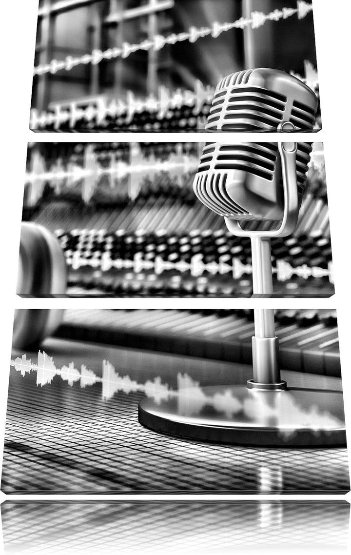 Pixxprint Monocrome, Musikstudio 3-Teiler Leinwandbild 120x80 Bild auf Leinwand