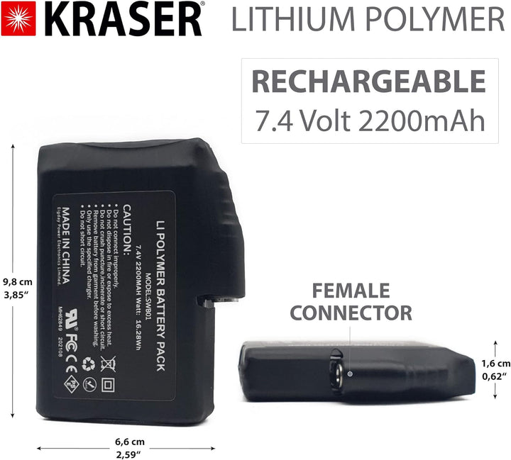 KRASER Unisex-Adult KRB01 Pack 2 Akkus für beheizte Handschuhe Bekleidung Elektrosocken, Ersatzakku,
