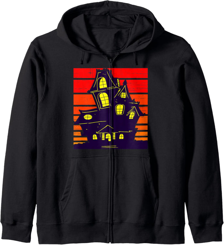 Spukhaus Halloween Sonnenuntergang Streifen Kapuzenjacke