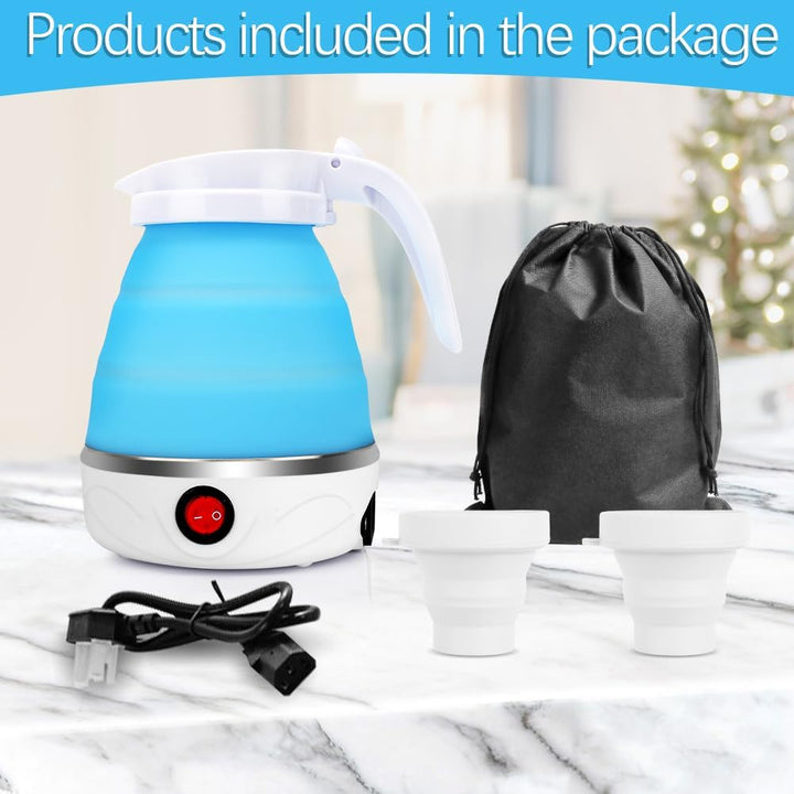 RANJIMA Wasserkocher Faltbarer Elektrisch, 0.6L Camping Faltbarer Wasserkessel Mini Wasserkocher für