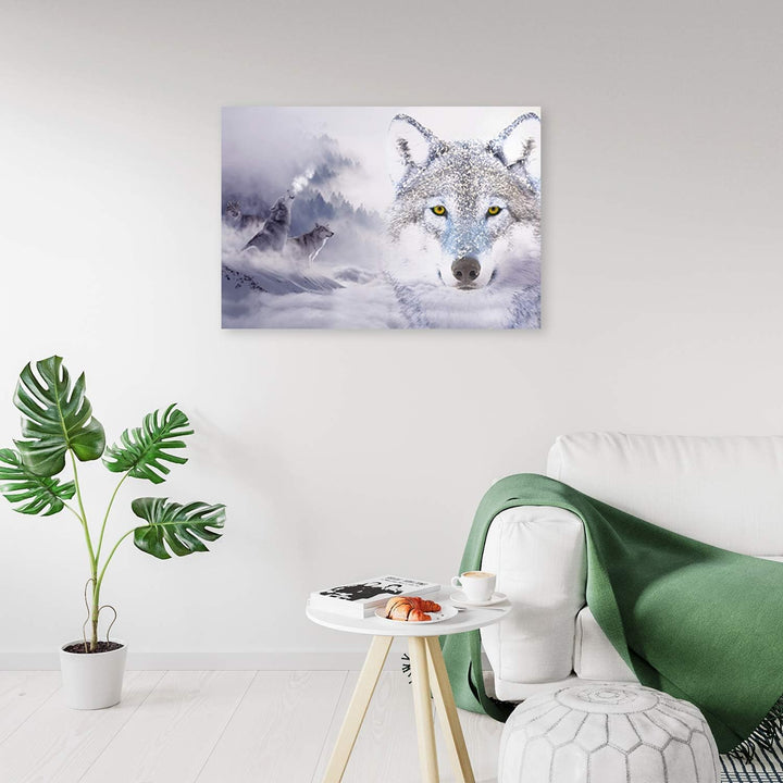 Feeby Leinwandbild Wölfe Bild Kunstdruck Schnee Weiss 70x50 cm Leinwandbild 70x50 cm Weiss_a, Leinwa