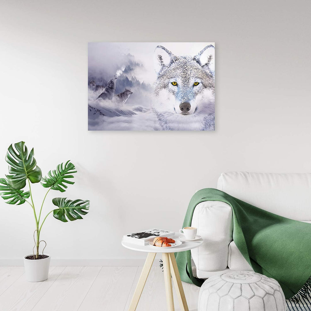 Feeby Bilder Wölfe im Nebel XXL 120x80 cm 1 Teilig Wohnzimmer Schlafzimmer Modern Bilder Leinwandbil
