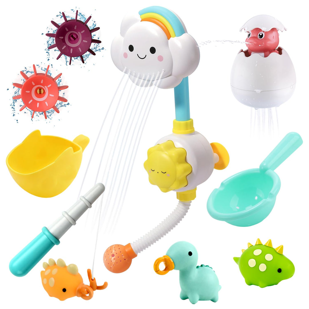 Badespielzeug, CUTE STONE Wolken-Dusche Badespielzeug Set mit Angelspiel, eine Schildkröte, EIN Dino
