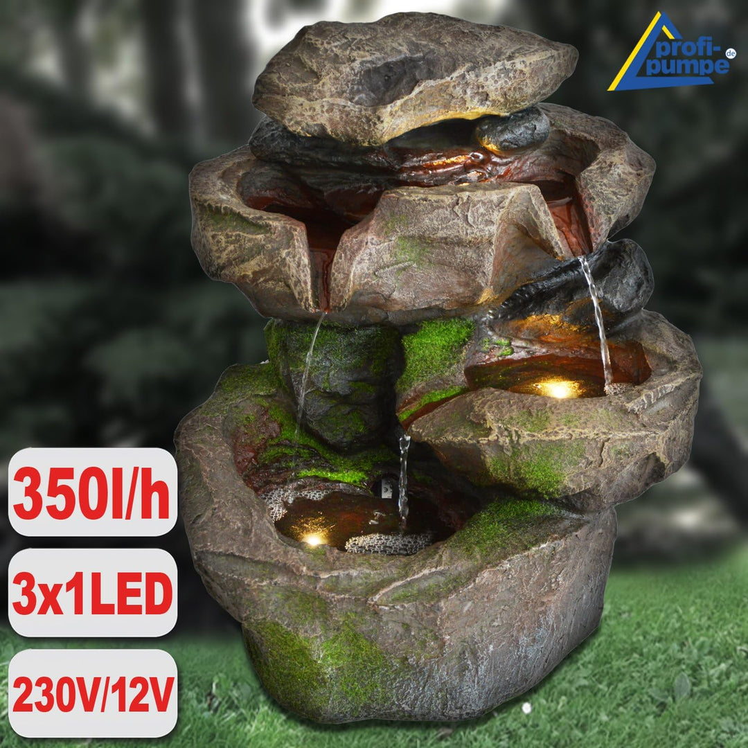 AMUR Gartenbrunnen Brunnen Zierbrunnen Zimmerbrunnen Brunnen mit LED-Licht 230V Wasserfall Wasserspi