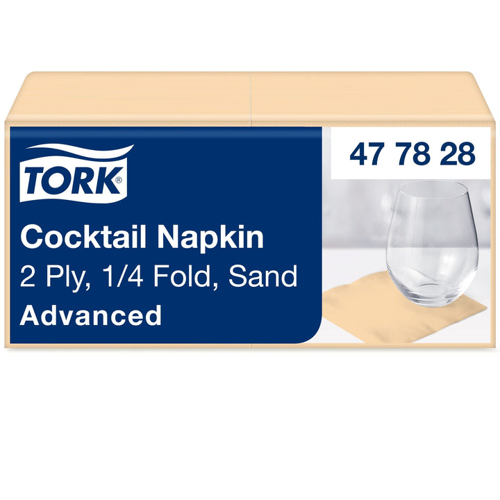 Tork Serviette Cocktail ivoire, pliage 1/4 2 plis, 24 cm x 24 cm, 12 x 200 serviettes, 477828 Sand 1