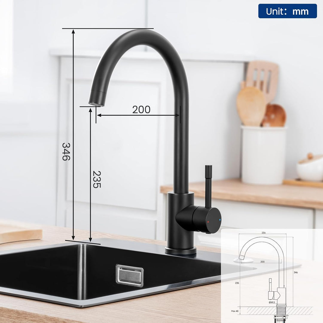 CEECIPA Wasserhahn Küche Schwarz 360° Schwenkbar, Hochdruck Küchenarmatur Schwarz, Mischbatterie Küc
