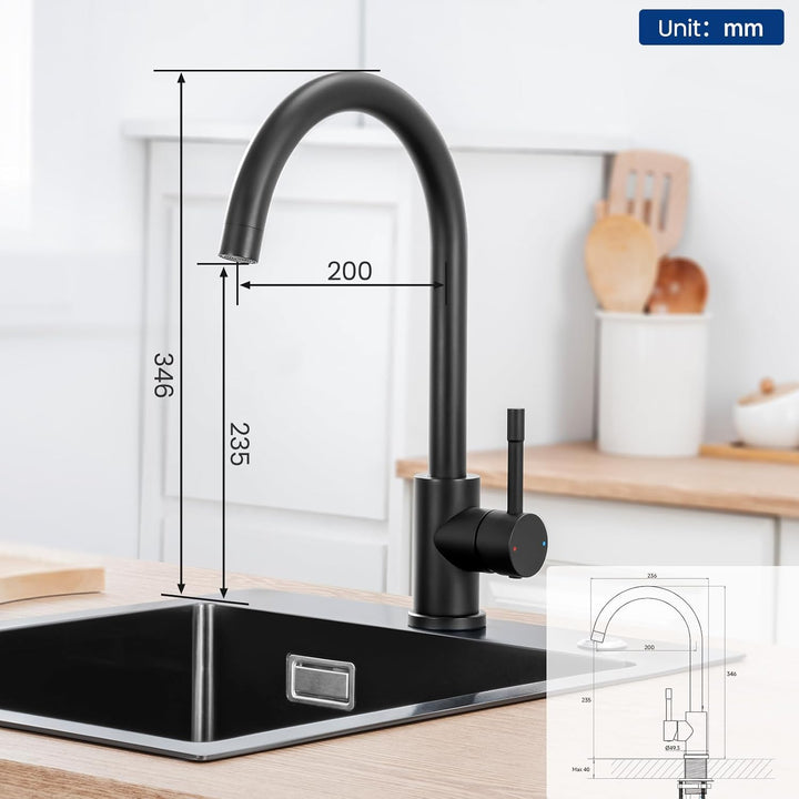 CEECIPA Wasserhahn Küche Schwarz 360° Schwenkbar, Hochdruck Küchenarmatur Schwarz, Mischbatterie Küc