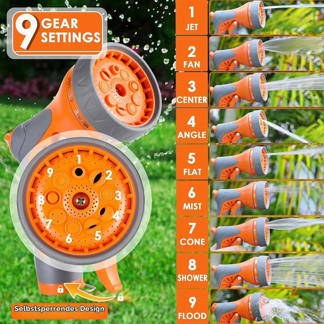 TLGREEN Schlauchtrommel Wasser 30m, Schlauchaufroller mit 9-Funktionen Handbrause und Gartenschlauch