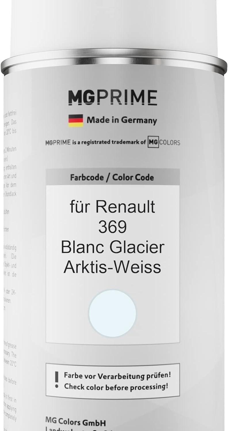 MG PRIME Autolack 2K Spraydosen Set für Renault 369 Blanc Glacier/Arktis-Weiss Basislack 2 Komponent