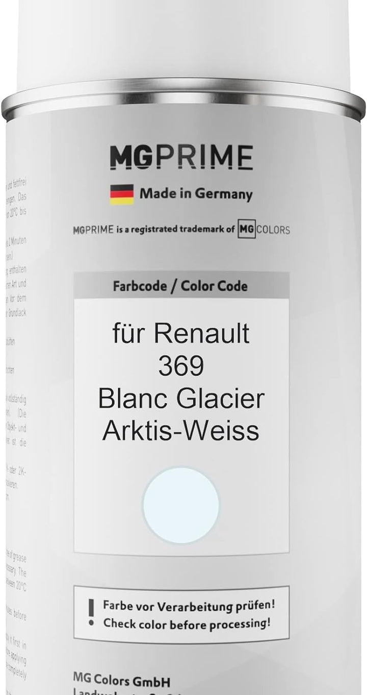 MG PRIME Autolack 2K Spraydosen Set für Renault 369 Blanc Glacier/Arktis-Weiss Basislack 2 Komponent