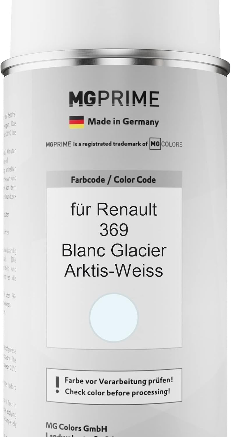 MG PRIME Autolack Sprühdosen Set für Renault 369 Blanc Glacier/Arktis-Weiss Basislack Klarlack Spray