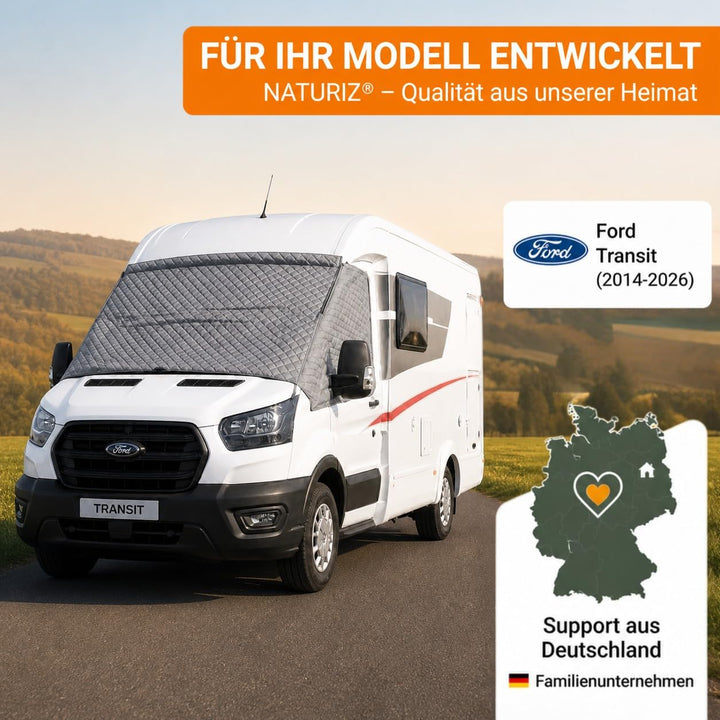NATURIZ® Frontscheibenabdeckung Ford Transit – Premium Scheibenabdeckung - Thermomatte aussen +Sonne