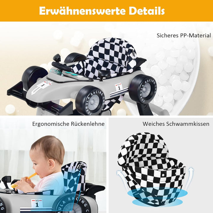 GOPLUS 4 in 1 Baby Lauflernhilfe, Lauflernwagen höhenverstellbar mit Licht & Musik, Baby Walker Auto