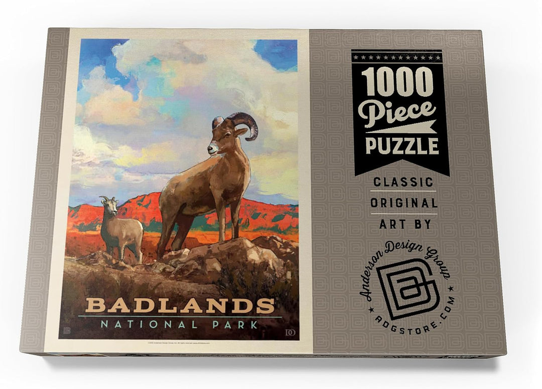 Badlands National Park: Bighorn Sheep, Vintage Poster - Premium 1000 Teile Puzzle - MyPuzzle Sonderk