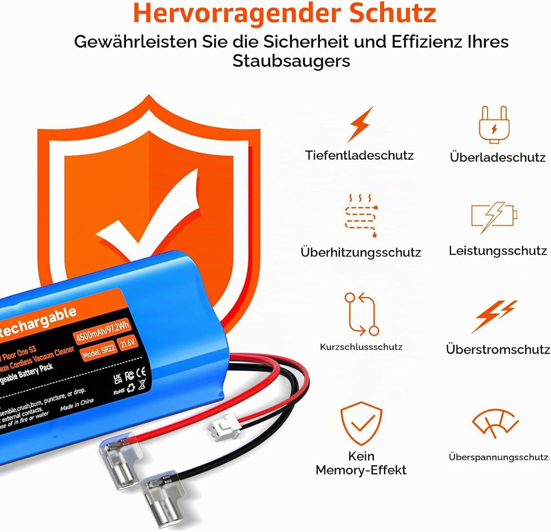 4500mAh/21,6V Nass-Trockensauger Akku für Tineco Floor ONE S3, Floor ONE S3 Breeze Cordless Wet Dry