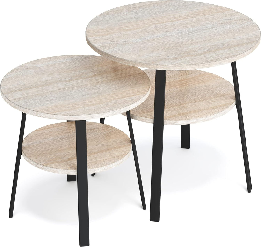 stardis Beistelltisch rund stabiles Metallgestell/Holz Ø52xH 54 cm, 2 Ablagen Nachttisch Couchtisch