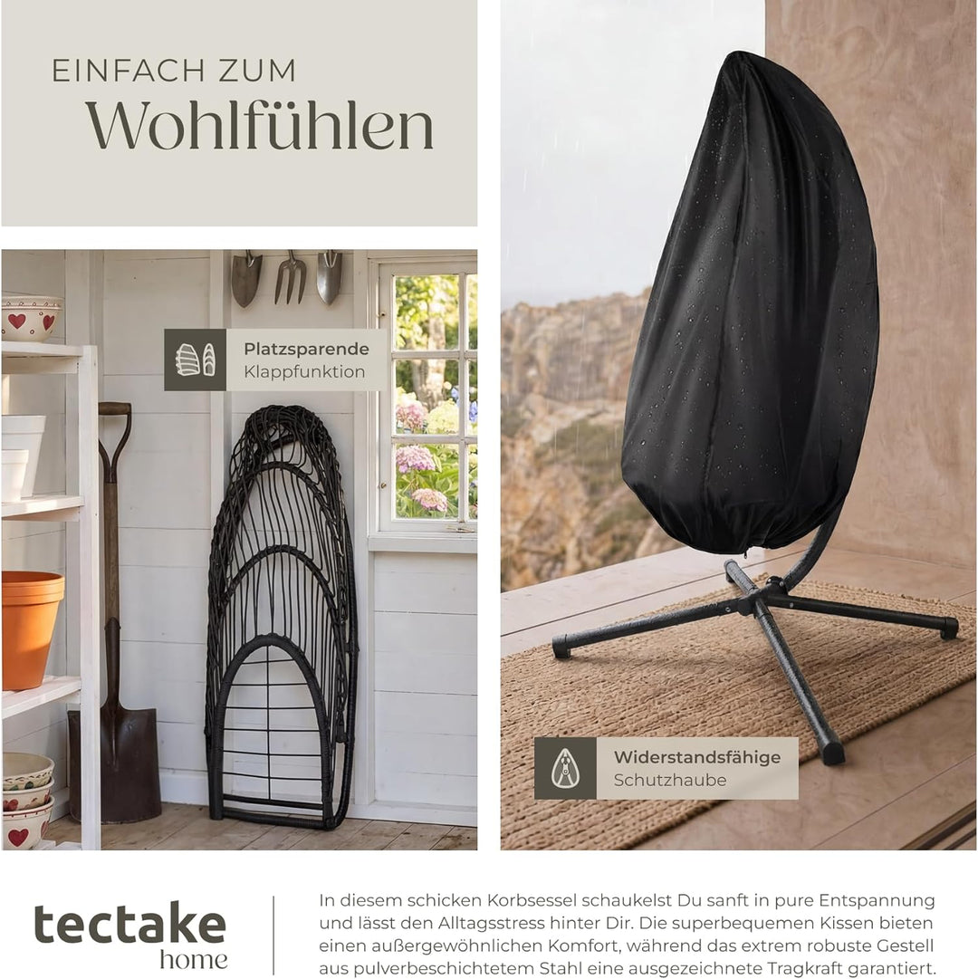 tectake® Hängesessel mit Gestell, Dicke Kissen, Möbel, Deko für Wohnzimmer, Jugendzimmer, Balkon, Ou