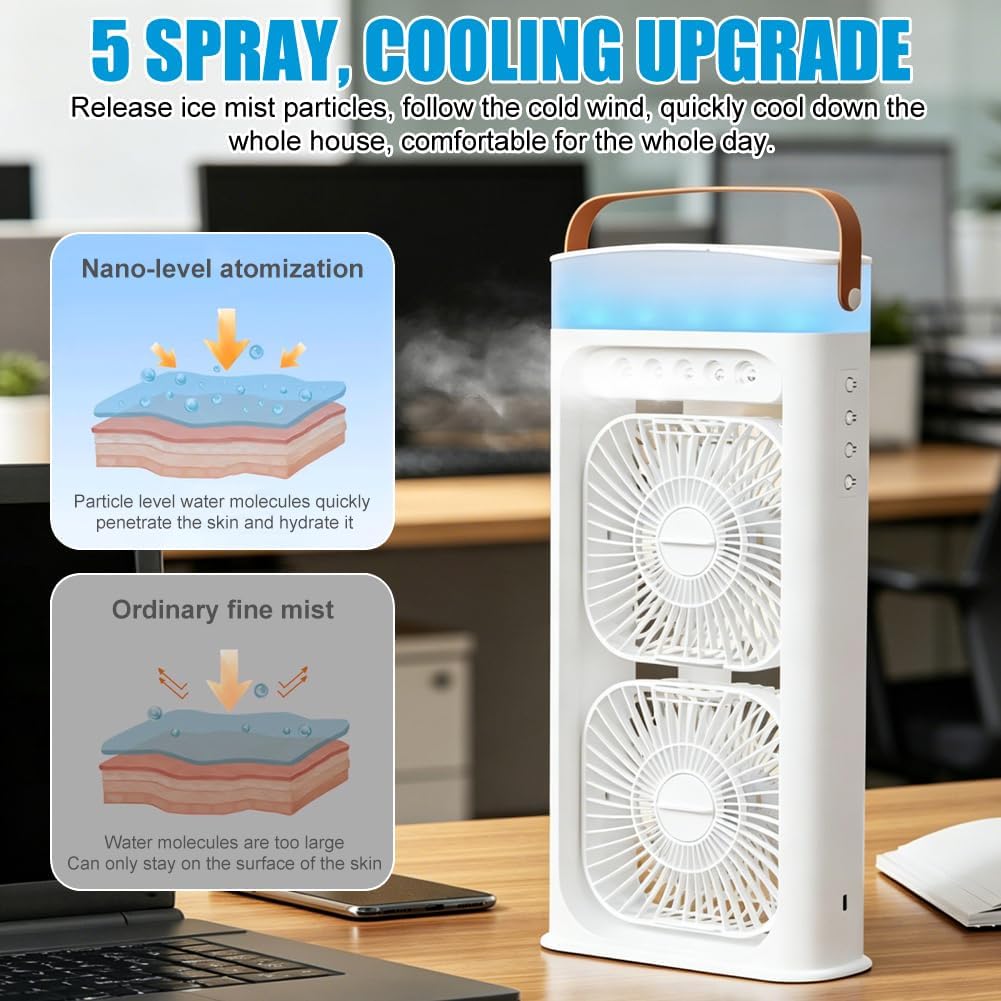 4 in 1 Tragbare Klimaanlage Fan Mit Nebelspray,Doppelventilator 3-Stufig Einstellbar Klimaanlage Mob