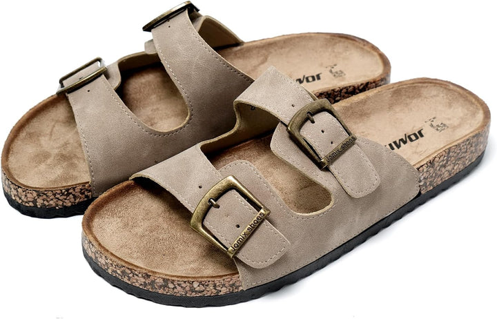 JOMIX Sommer Pantoletten Herren Kunstleder Sandalen Weiche Cork Fussbett Latschen Flache Strandschuh