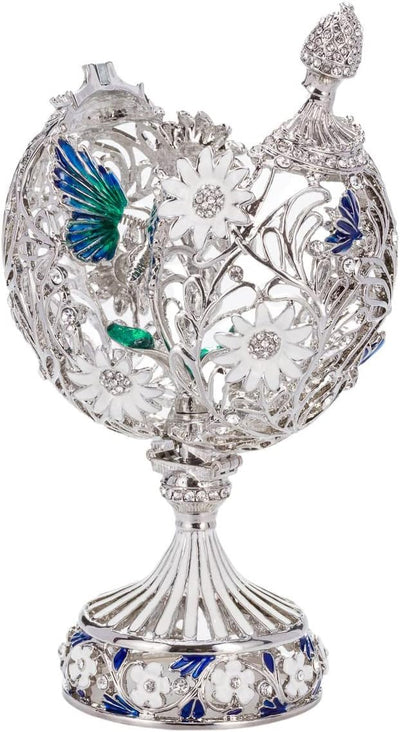 Fabergé-Stil geschnitzt Ei mit Blumen & Schmetterling 16,5 cm silber Farbe