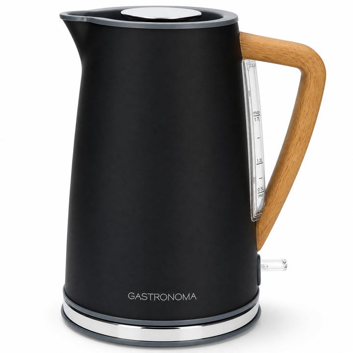 Gastronoma Wasserkocher Edelstahl 1,7 L - Kettle mit Kalkfilter - Schwarz | 2200 W - 360° Pirouetteb