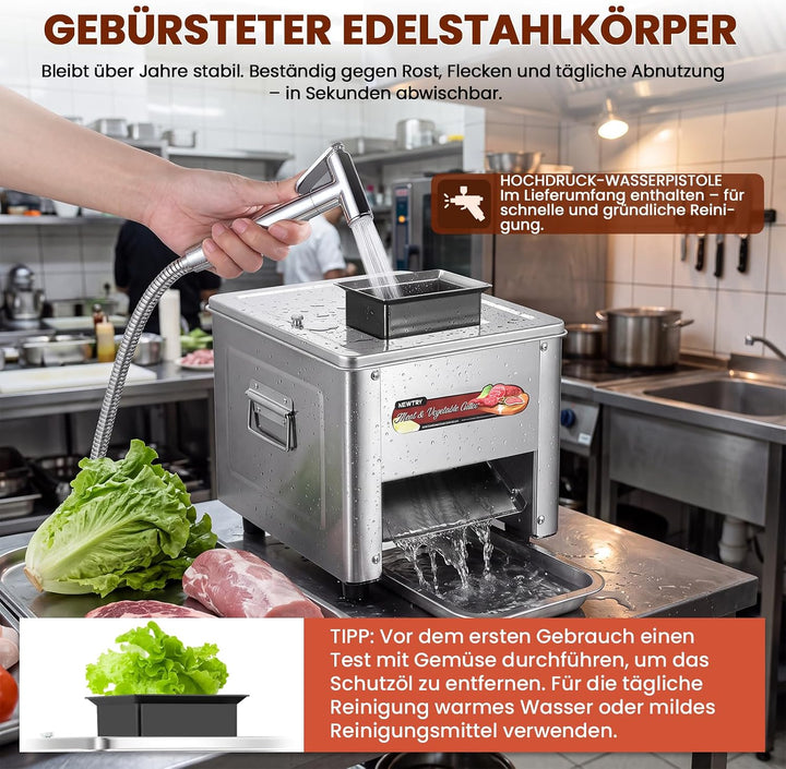 NEWTRY Kommerzielle Fleischschneidemaschine zum Schneiden, Zerteilen und Würfeln von Fleisch mit 5 m