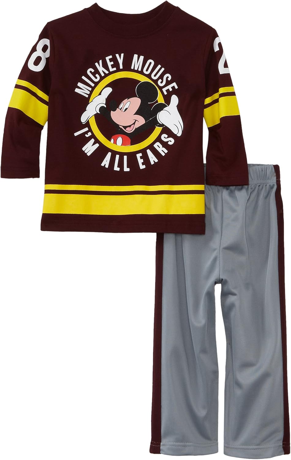 Disney Little Boys' Toddler 2 Piece Mickey Mouse Im All Ears Pant Set, Dark Pink, 2T