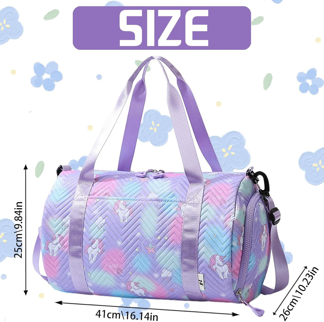 YOUYIKE Sporttasche Mädchen, Einhorn Yogatasche, Reisetasche Kinder, Schwimmtasche, Wasserdicht Turn
