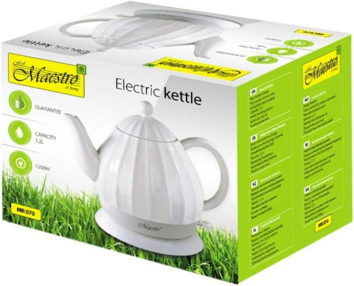 WASSERKOCHER Keramik 1,2 L 1200 W Teekocher Wasserkessel Weiss MAESTRO KETTLE