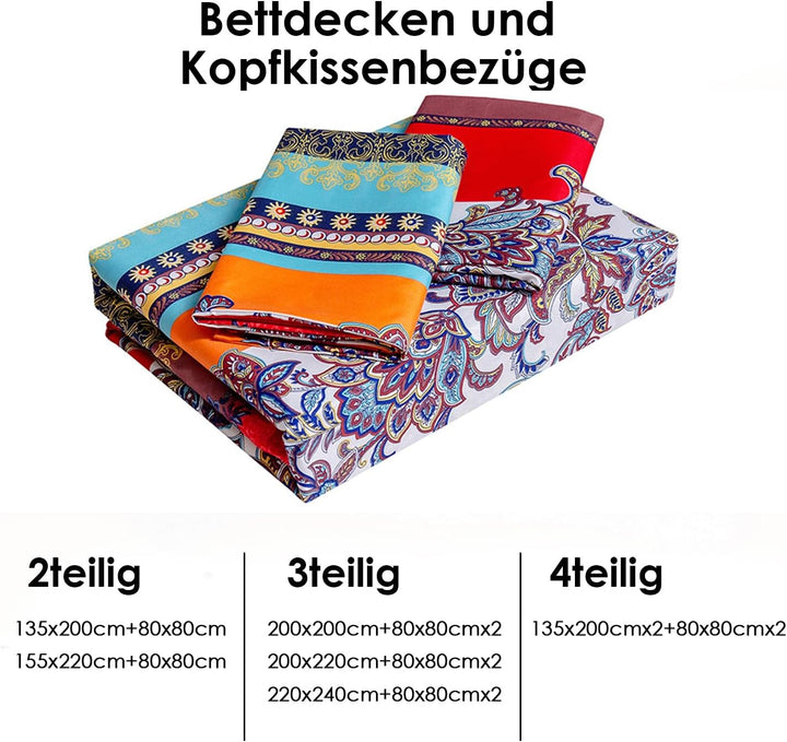 Freyamy Bohemian Bettwäsche 135x200cm 2teilig Boho Indischen Mandala Bettwaren-Sets Bunt Vintage Exo
