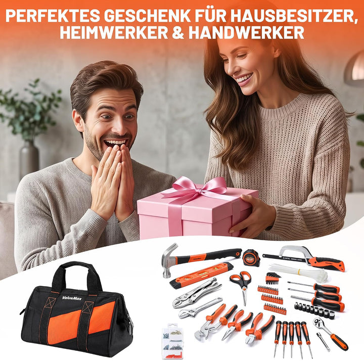 ValueMax Werkzeugset 219tlg, Werkzeugtasche bestückt, tägliche Werkzeuge, Werkzeugsatz für Haushalt,