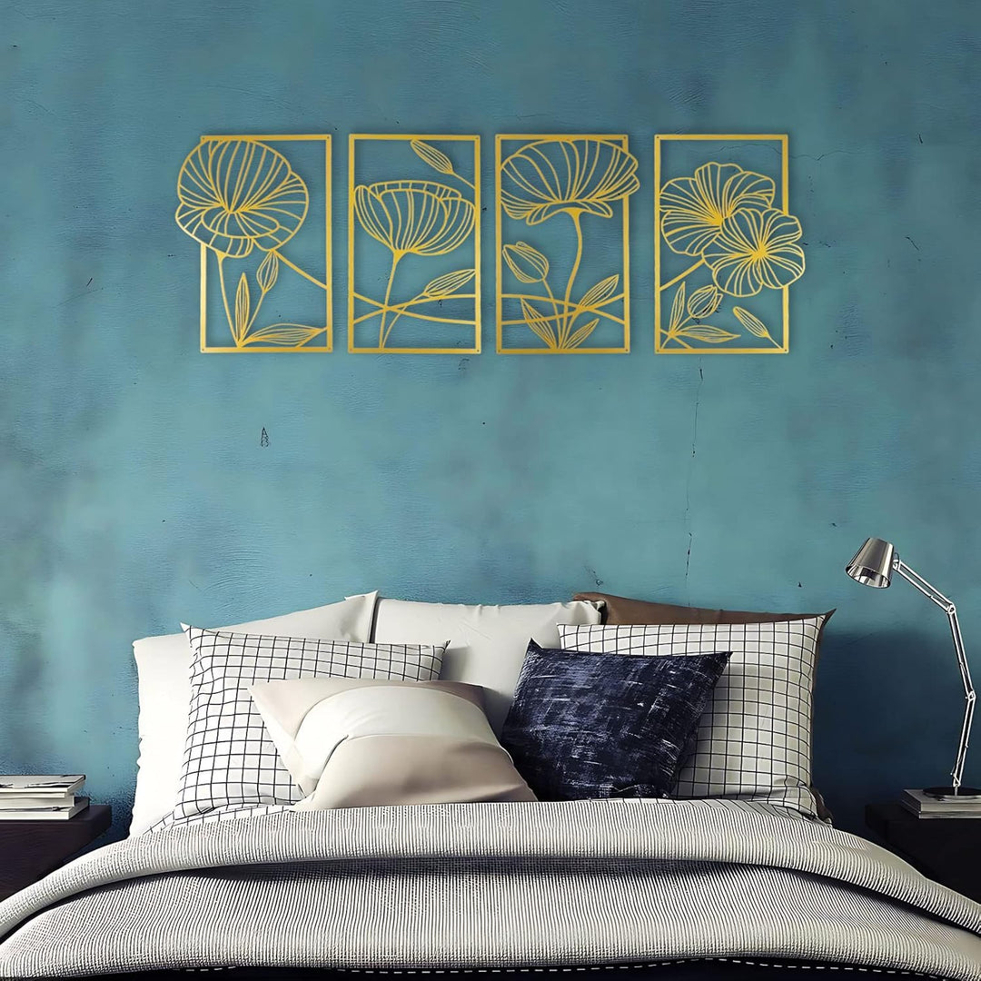ESTART Dekor 4 Stück Metall Lotusblume Wanddekoration, Abstrakte Blumen Ästhetische Kunst, Minimalis