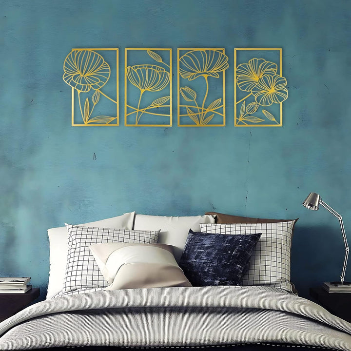 ESTART Dekor 4 Stück Metall Lotusblume Wanddekoration, Abstrakte Blumen Ästhetische Kunst, Minimalis