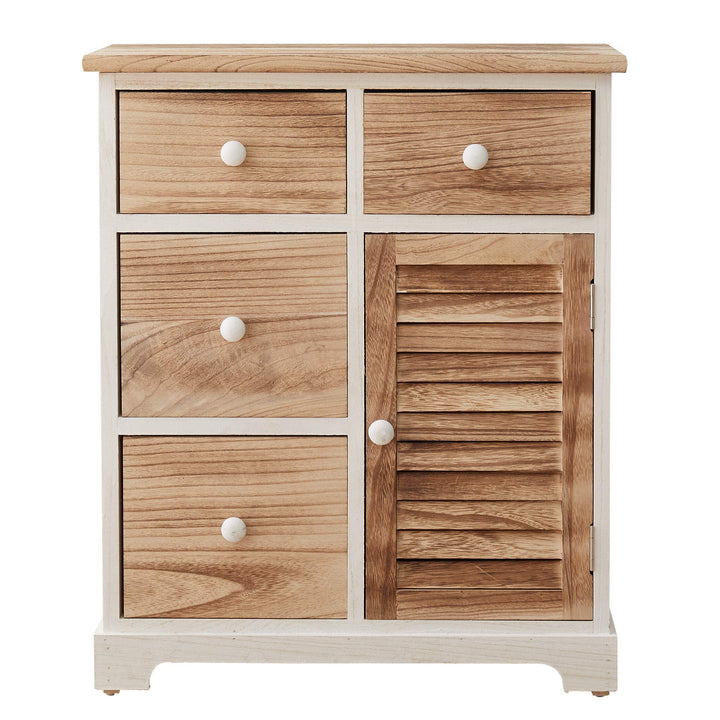 Rebecca Mobili Kommode Schubladenschrank Weiss Hellbraun 4 Schubladen 1 Tür Holz Design Wohneinricht