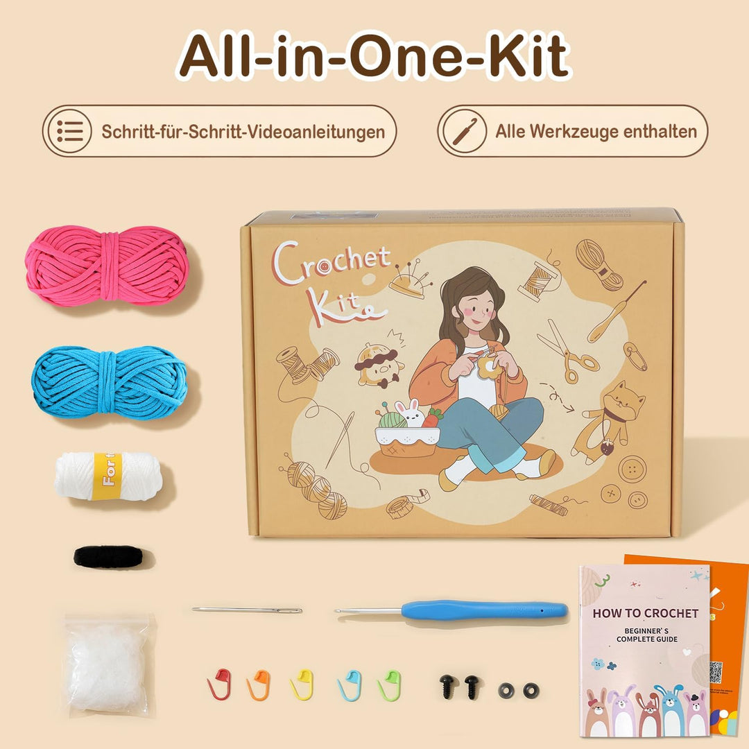 Häkelkit für Anfänger, Häkeltier-Kit mit Schritt-für-Schritt-Video-Tutorials, Easy Garn und 20% Extr