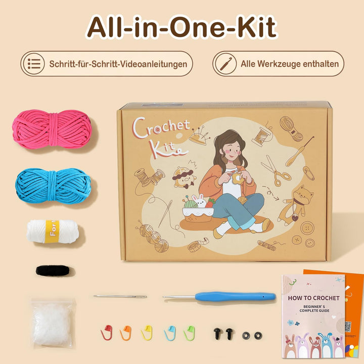 Häkelkit für Anfänger, Häkeltier-Kit mit Schritt-für-Schritt-Video-Tutorials, Easy Garn und 20% Extr