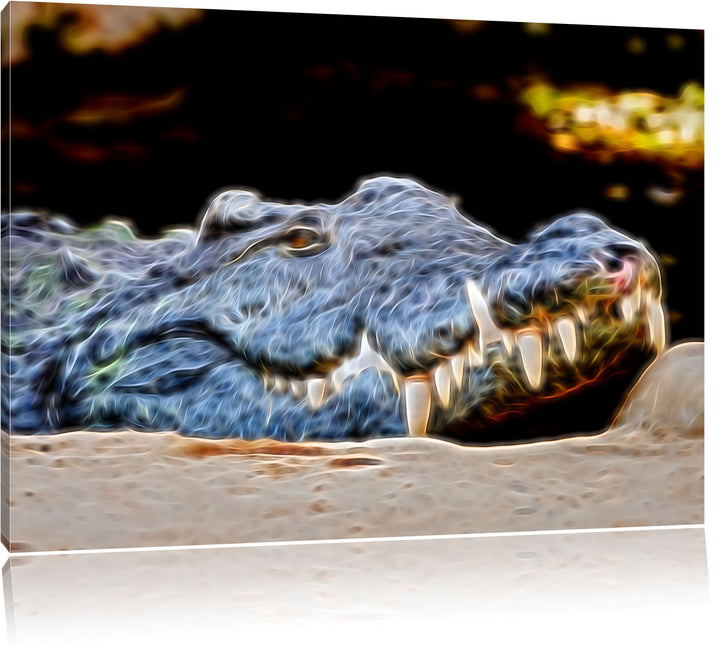 Dark gigantisches Krokodil Deluxe Format: 100x70 cm auf Leinwand, XXL riesige Bilder fertig gerahmt