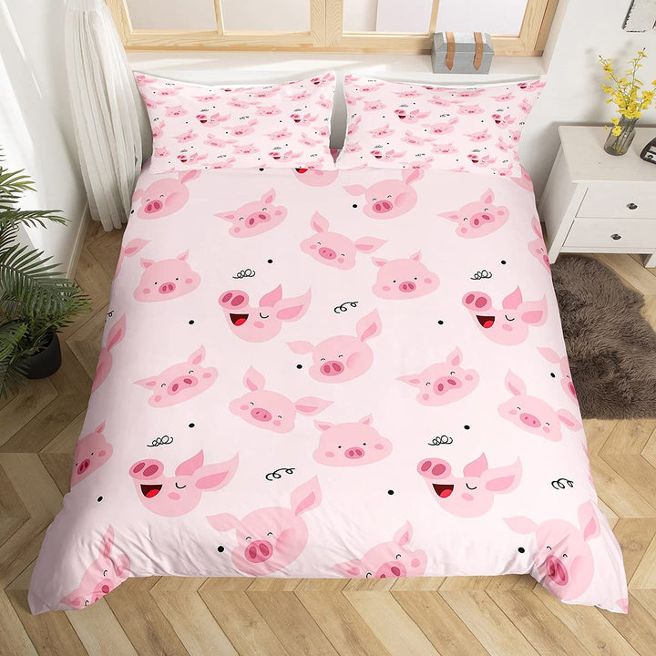 Kinder Niedlich Schwein Bettwäsche Set 135x200cm Rosa Schwein Betten Set KleinKarikatur Schön Schwei