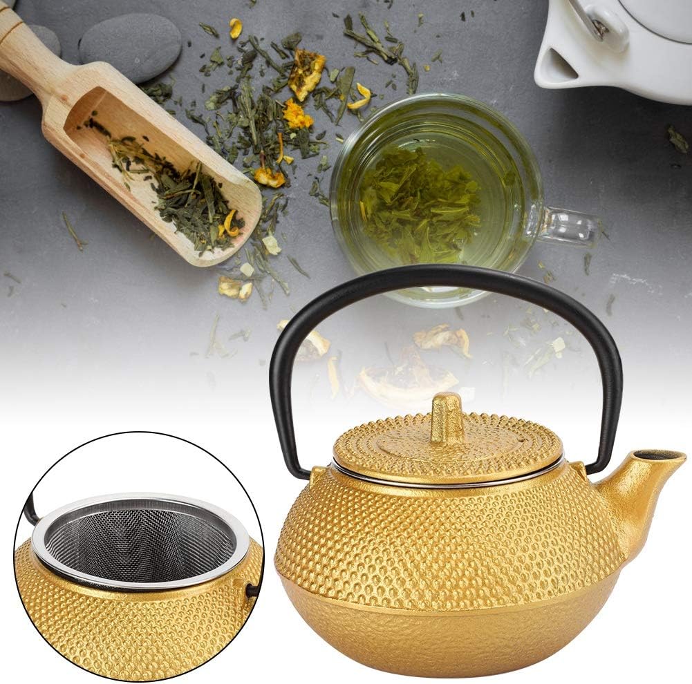 300ml Gold Gusseisen Teekessel mit Edelstahl Teesieb, Asiatischer Stil Teekanne, Loseblatt Tee Kanne