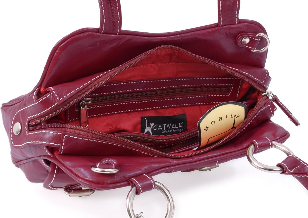 Catwalk Collection Handbags - Damen Leder Henkeltasche - Umhängetasche/Handtasche Mittelgross - Vers
