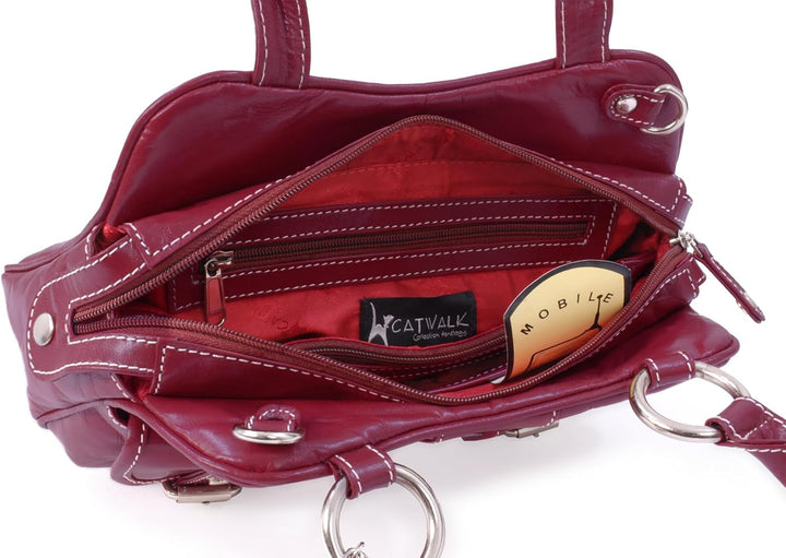 Catwalk Collection Handbags - Damen Leder Henkeltasche - Umhängetasche/Handtasche Mittelgross - Vers