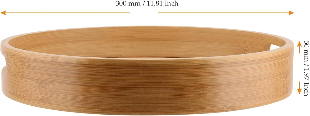 FAAING 2 Stück 30cm Bambus Tablett Rund, Gross Holz Serviertablett mit Griffen, Holztablett Rund Küc