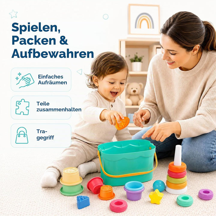 Montessori Stapelturm ab 6 Monate, 3-in-1 Sortier- &amp; Stapelspielzeug | 20 Teile zum Sortieren, Stape